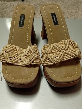 Xhilaration Beige Braided Rope Slide Sandals